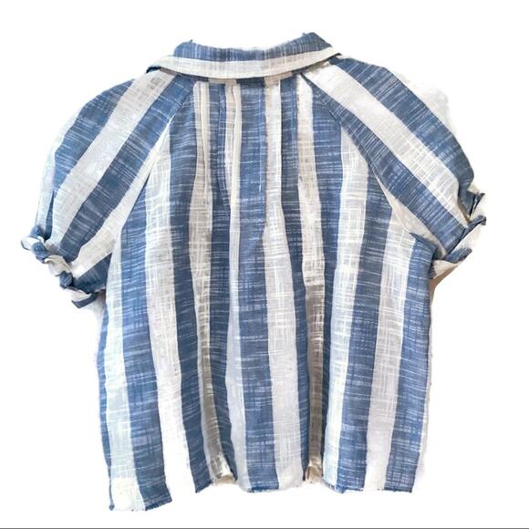 Free People Away at Sea Striped Buttoned Crop Top White Blue XS NWT - Picture 5 of 10